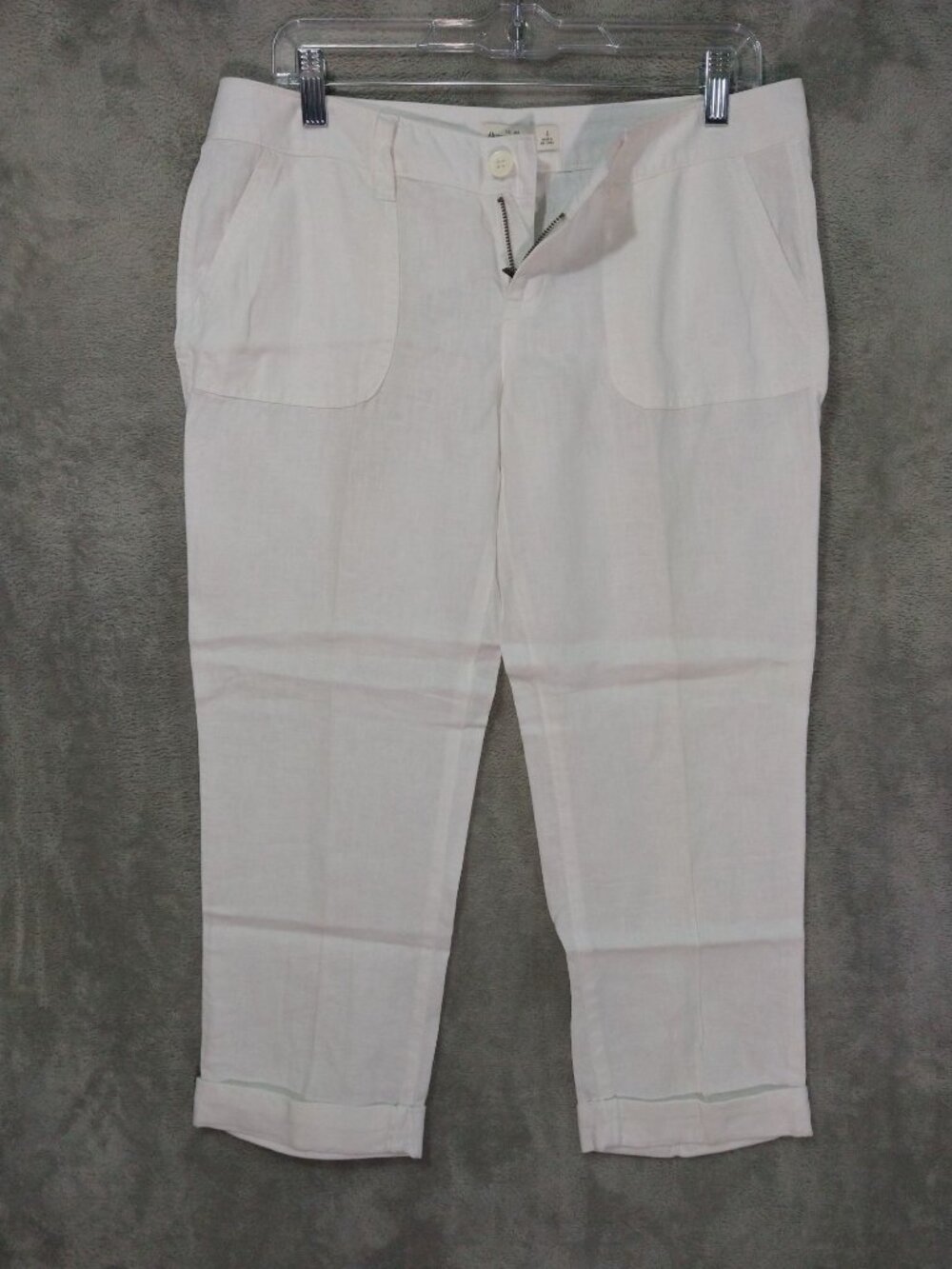 Abercrombie Fitch Pants Womens 4 White Linen Cropped Cuffed Beachy Coastal